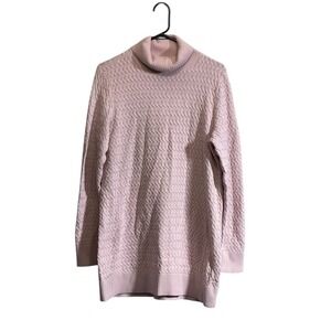 Lands End Cable Knit Turtleneck Sweater Pale Pink Women's Medium 100% Cotton